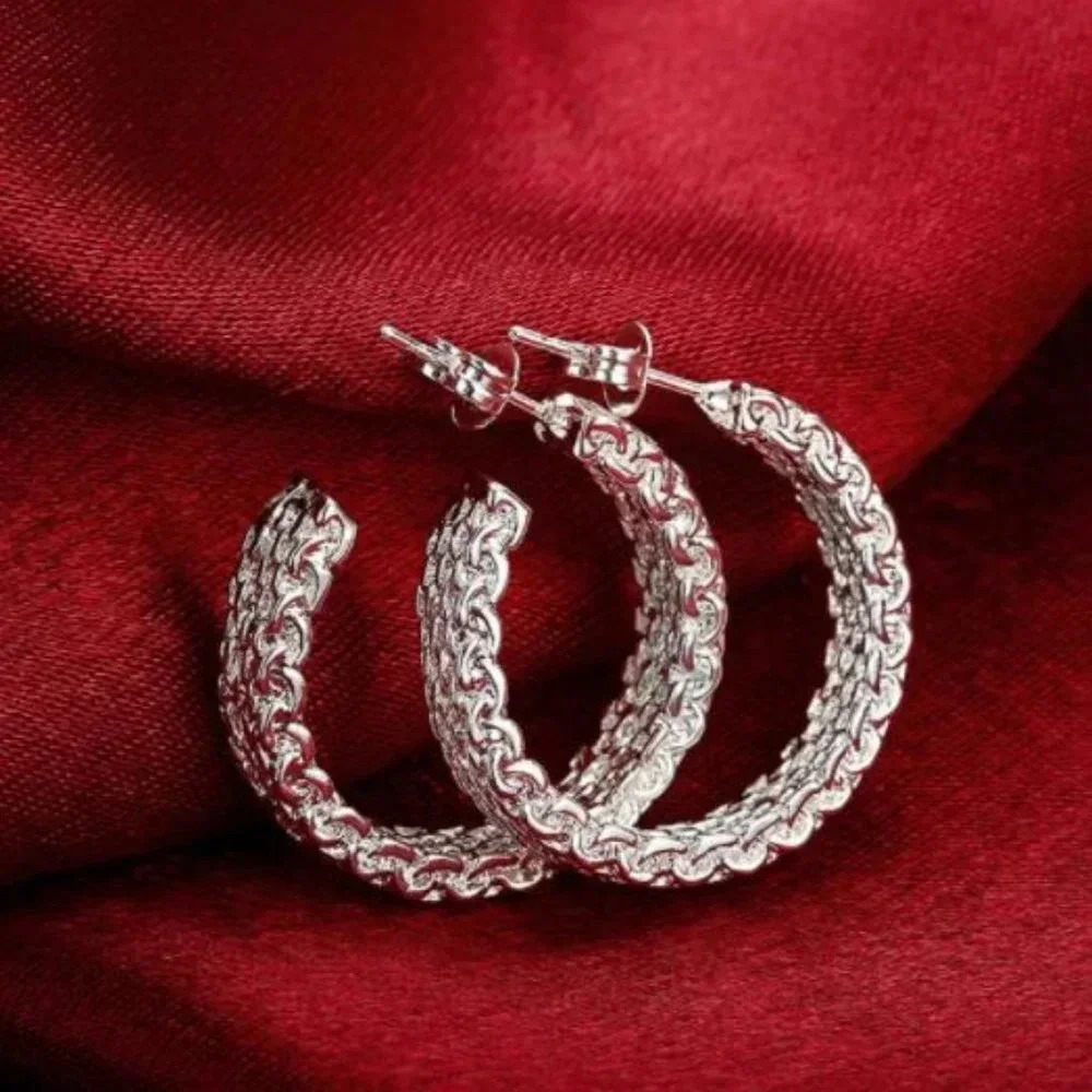 925 Sterling Silver Small Thick Hoop Earrings